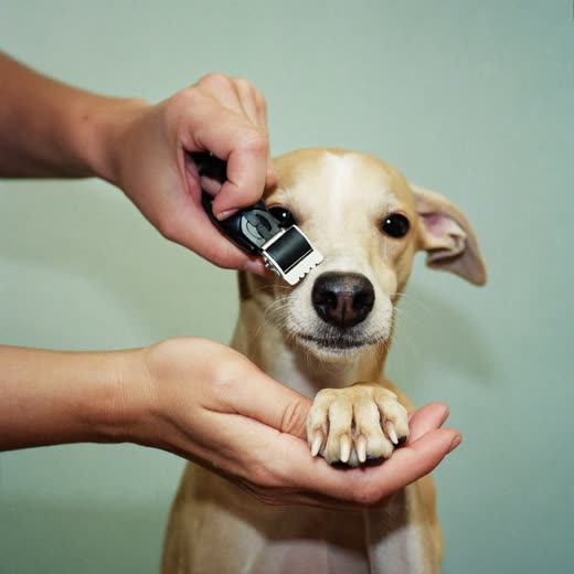 A dog's paw held for a nail trim
